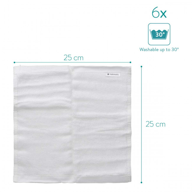 Navaris Bamboo Wash Cloths Pack of 6 Σετ με 6 Πετσέτες από Bamboo - 25 x 25 cm - White - 48734.02.06