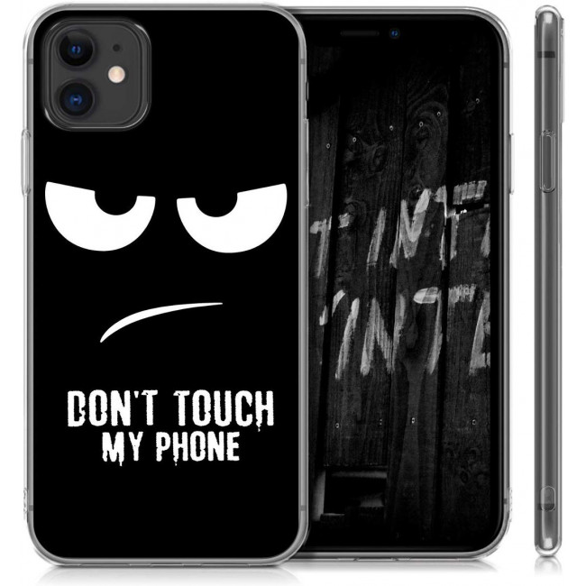 KW iPhone 11 Θήκη Σιλικόνης TPU Design Don't Touch My Phone - Black / White - 49793.10