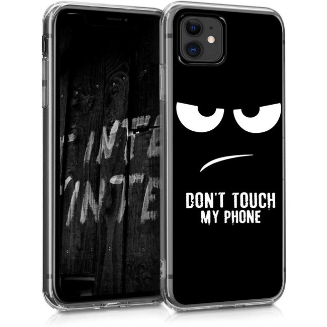 KW iPhone 11 Θήκη Σιλικόνης TPU Design Don't Touch My Phone - Black / White - 49793.10