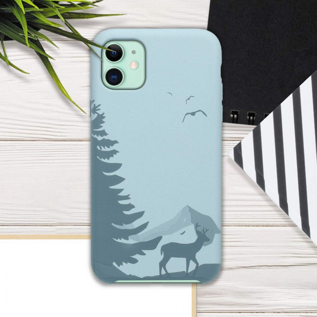 KW iPhone 11 Θήκη Σιλικόνης TPU Design Laser Engraved Deer - Light Blue - 50597.02