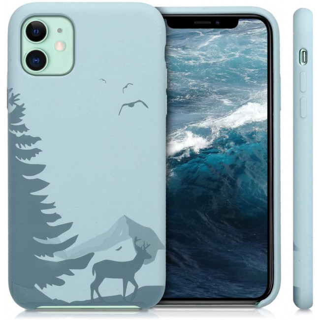 KW iPhone 11 Θήκη Σιλικόνης TPU Design Laser Engraved Deer - Light Blue - 50597.02