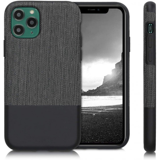 KW iPhone 11 Pro Θήκη Σιλικόνης TPU Design Two-Tone Tweed Fabric - Anthracite / Black - 51156.01