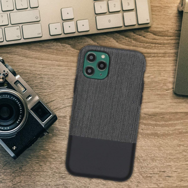 KW iPhone 11 Pro Θήκη Σιλικόνης TPU Design Two-Tone Tweed Fabric - Anthracite / Black - 51156.01