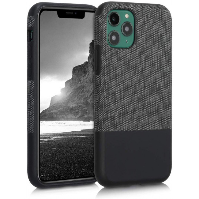 KW iPhone 11 Pro Θήκη Σιλικόνης TPU Design Two-Tone Tweed Fabric - Anthracite / Black - 51156.01