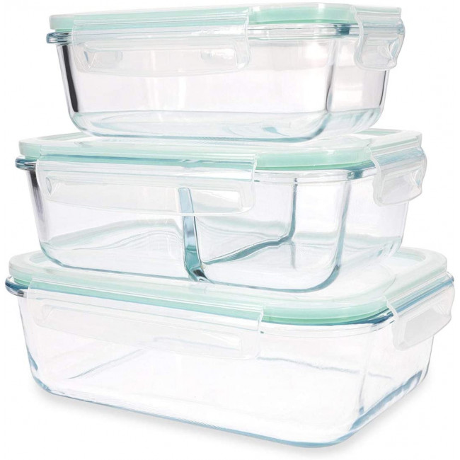 Navaris Glass Food Containers with Lid Σετ με 3 Γυάλινα Δοχεία Φαγητού με Καπάκι - 47684.03.01