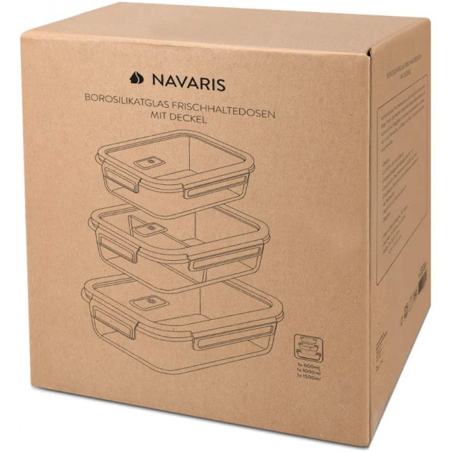 Navaris Glass Food Containers with Lid Σετ με 3 Γυάλινα Δοχεία Φαγητού με Καπάκι - 47684.03.01