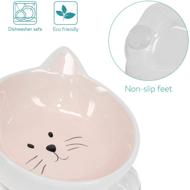 Navaris Cat Bowls with Ears Set of 2 - Σετ με 2 Μπολ Φαγητού και Νερού σε Σχήμα Γάτας - Pink / Green - 50736.02