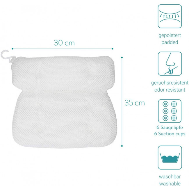 Navaris Bath Pillow for Head Neck Shoulders Αντιολισθητικό Μαξιλάρι Μπάνιου - White - 47493.02