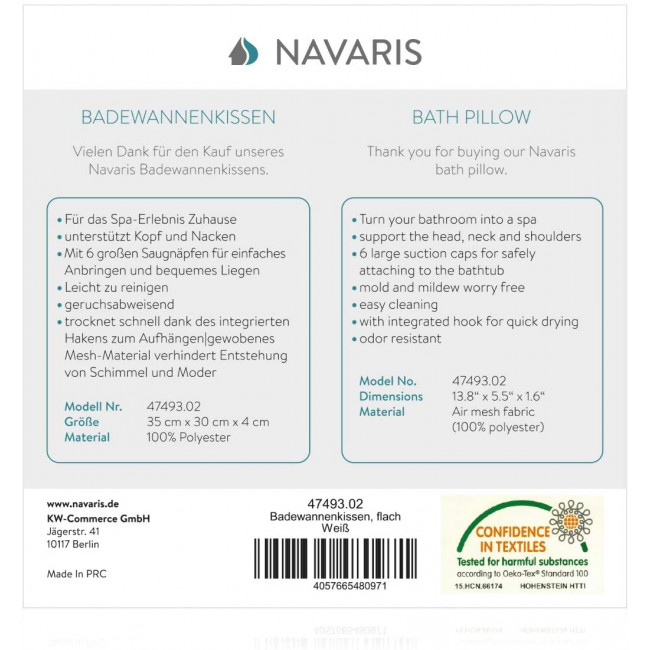 Navaris Bath Pillow for Head Neck Shoulders Αντιολισθητικό Μαξιλάρι Μπάνιου - White - 47493.02