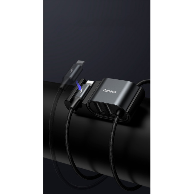 Baseus Special Data Cable for Backseat με 2xUSB Hub με Ενσωματωμένο Καλώδιο Lightning - Black - CALHZ-01