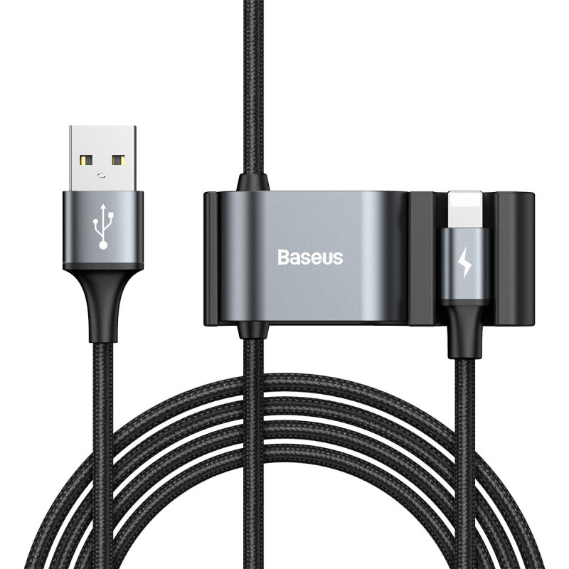 Baseus Special Data Cable for Backseat με 2xUSB Hub με Ενσωματωμένο Καλώδιο Lightning - Black - CALHZ-01