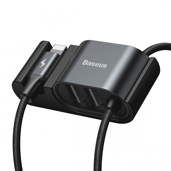 Baseus Special Data Cable for Backseat με 2xUSB Hub με Ενσωματωμένο Καλώδιο Lightning - Black - CALHZ-01