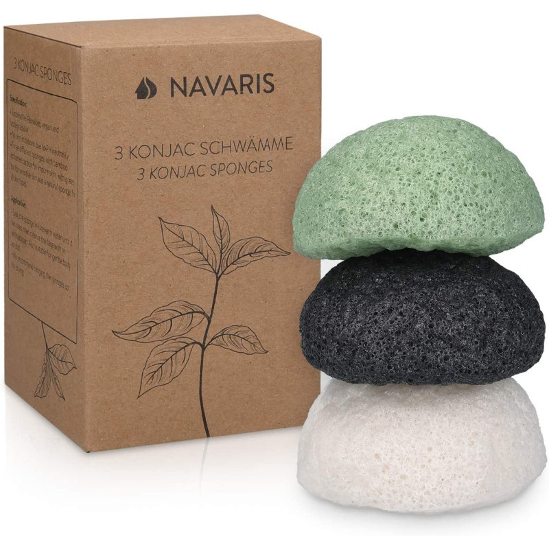 Navaris Set of Konjac Sponges Σετ με 3 Σφουγγάρια Καθαρισμού Προσώπου και Σώματος - 49124.32