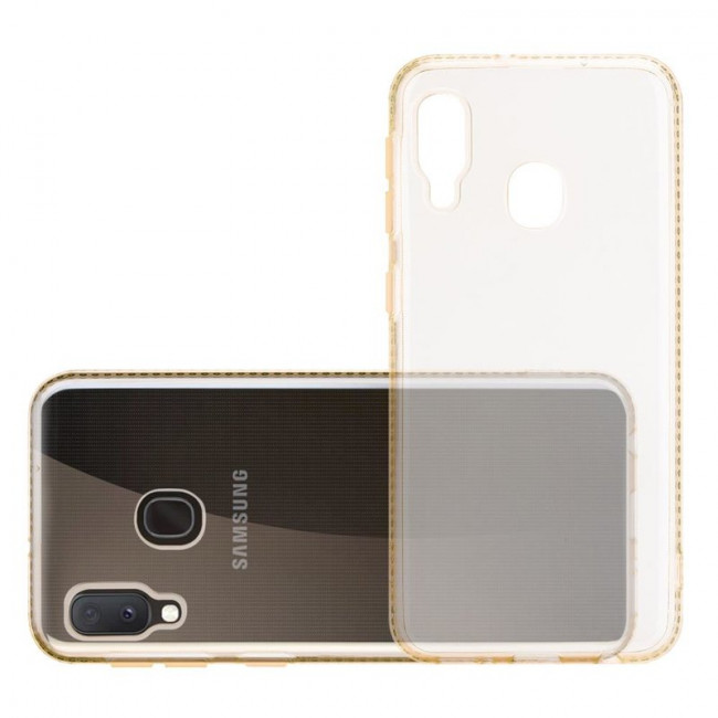 Cadorabo Samsung Galaxy A20e Θήκη Σιλικόνης - Strass - Διάφανη - Gold