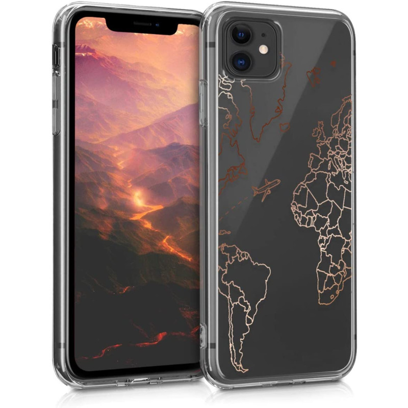 KW iPhone 11 Θήκη Σιλικόνης TPU Design Travel and Explore - Rose Gold / Διάφανη - 49785.25