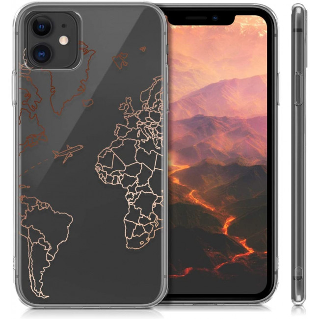 KW iPhone 11 Θήκη Σιλικόνης TPU Design Travel and Explore - Rose Gold / Διάφανη - 49785.25