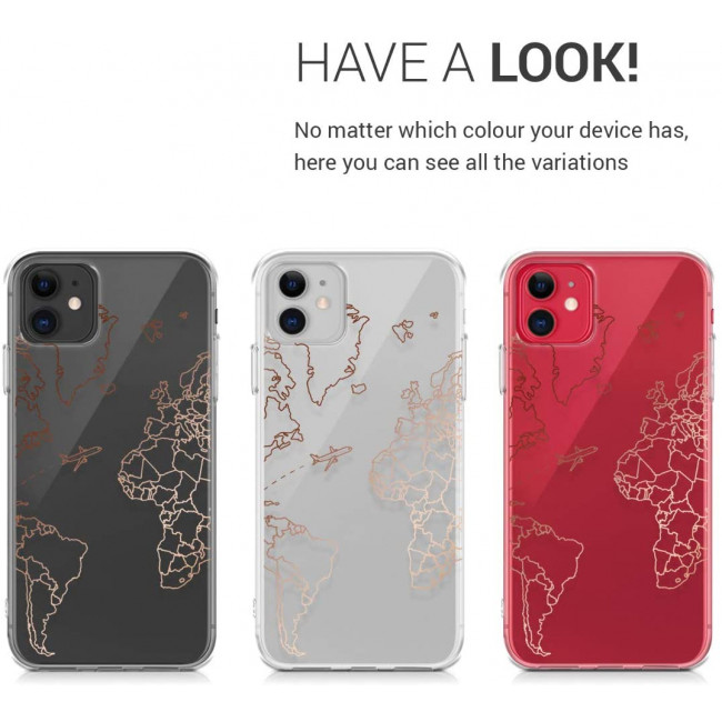 KW iPhone 11 Θήκη Σιλικόνης TPU Design Travel and Explore - Rose Gold / Διάφανη - 49785.25