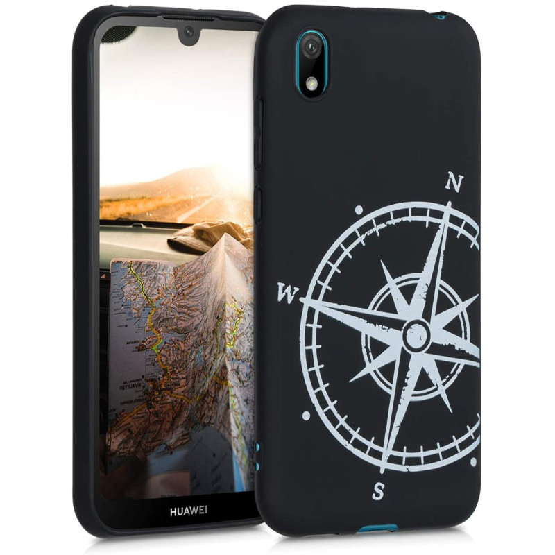 KW Huawei Y5 2019 Θήκη Σιλικόνης TPU Design Navigational Compass - Black / White - 51080.02