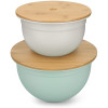 Navaris Metal Mixing Bowls with Wooden Lids Σετ με 2 Μεταλλικά Δοχεία Φαγητού με Καπάκι από Μπαμπού - Grey / Mint Green - 49209.02.22