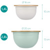 Navaris Metal Mixing Bowls with Wooden Lids Σετ με 2 Μεταλλικά Δοχεία Φαγητού με Καπάκι από Μπαμπού - Grey / Mint Green - 49209.02.22