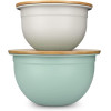 Navaris Metal Mixing Bowls with Wooden Lids Σετ με 2 Μεταλλικά Δοχεία Φαγητού με Καπάκι από Μπαμπού - Grey / Mint Green - 49209.02.22