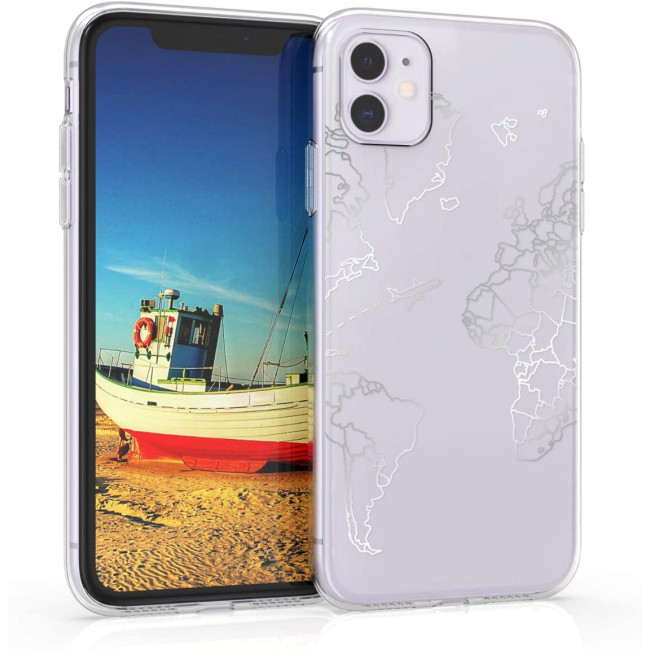 KW iPhone 11 Θήκη Σιλικόνης TPU Design Travel and Explore - Silver / Διάφανη - 49785.28