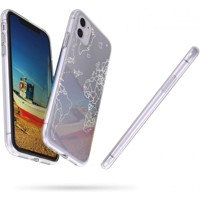 KW iPhone 11 Θήκη Σιλικόνης TPU Design Travel and Explore - Silver / Διάφανη - 49785.28