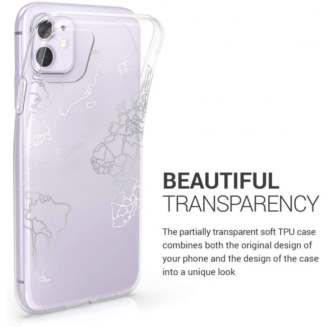 KW iPhone 11 Θήκη Σιλικόνης TPU Design Travel and Explore - Silver / Διάφανη - 49785.28