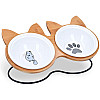 Navaris Ceramic Cat Bowls with Wood Stands - Σετ με 2 Μπολ Φαγητού και Νερού με Βάση από Μπαμπού και Μέταλλο για Κατοικίδια - Brown - 51991.01