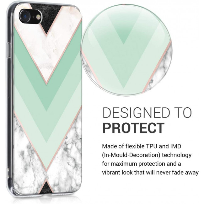 KW iPhone SE 2022 / SE 2020 / 7 / 8 Θήκη Σιλικόνης TPU Design Marble - Mint / Rose Gold / White - 51618.03