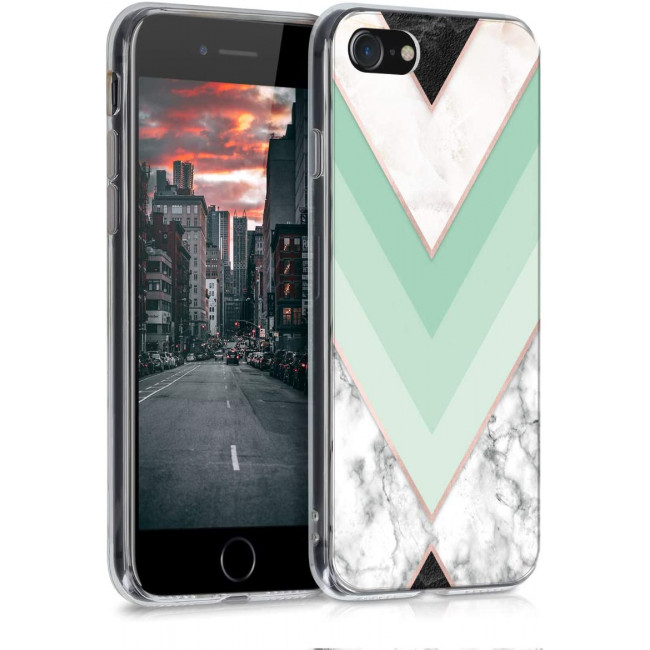 KW iPhone SE 2022 / SE 2020 / 7 / 8 Θήκη Σιλικόνης TPU Design Marble - Mint / Rose Gold / White - 51618.03