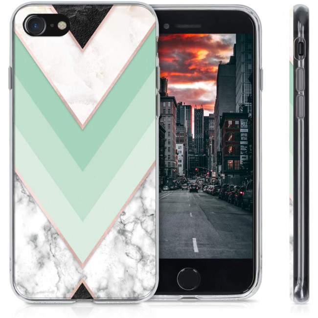 KW iPhone SE 2022 / SE 2020 / 7 / 8 Θήκη Σιλικόνης TPU Design Marble - Mint / Rose Gold / White - 51618.03