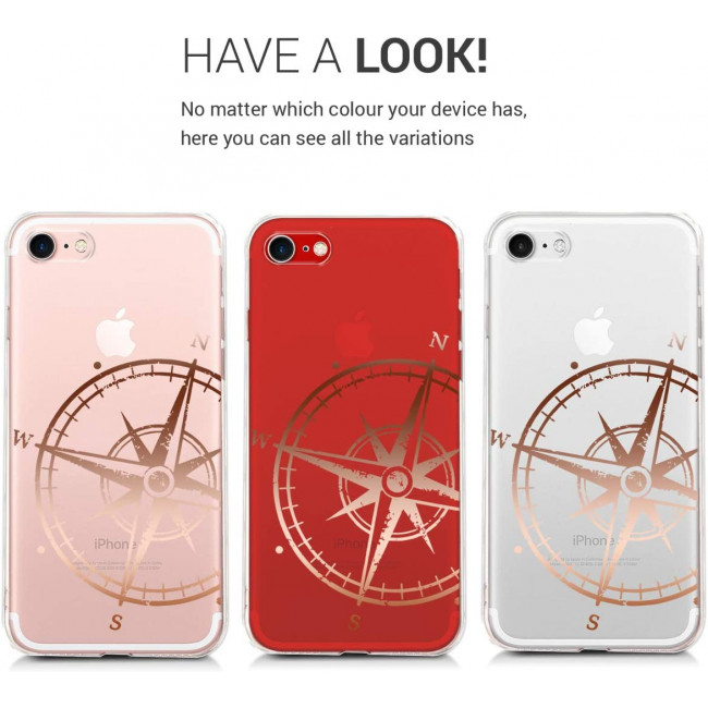 KW iPhone SE 2022 / SE 2020 / 7 / 8 Θήκη Σιλικόνης TPU Design Navigational Compass - Rose Gold - Διάφανη - 39459.36