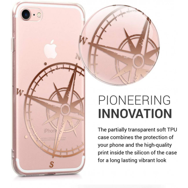 KW iPhone SE 2022 / SE 2020 / 7 / 8 Θήκη Σιλικόνης TPU Design Navigational Compass - Rose Gold - Διάφανη - 39459.36