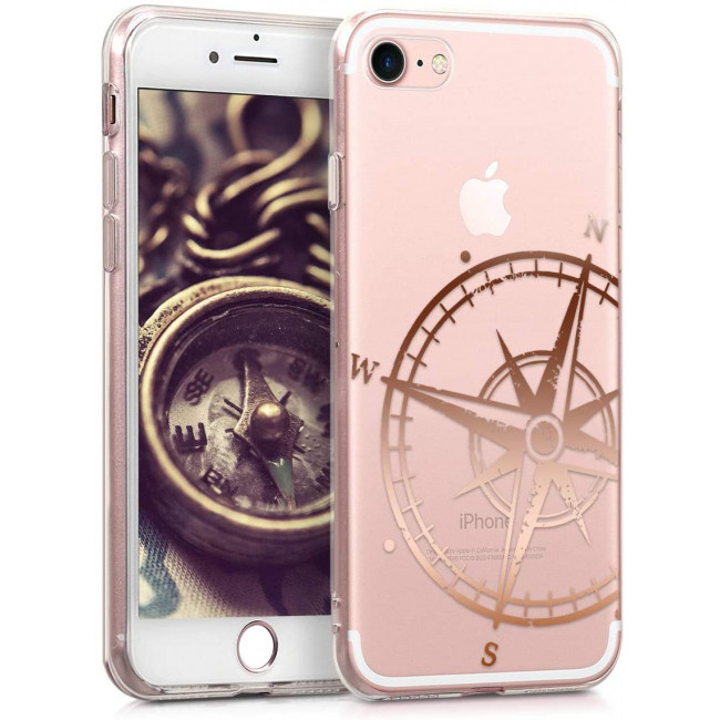 KW iPhone SE 2022 / SE 2020 / 7 / 8 Θήκη Σιλικόνης TPU Design Navigational Compass - Rose Gold - Διάφανη - 39459.36