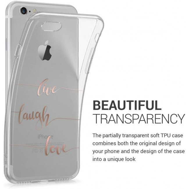 KW iPhone SE 2022 / SE 2020 / 7 / 8 Θήκη Σιλικόνης TPU Design Live Laugh Love - Rose Gold / Διάφανη - 46227.17