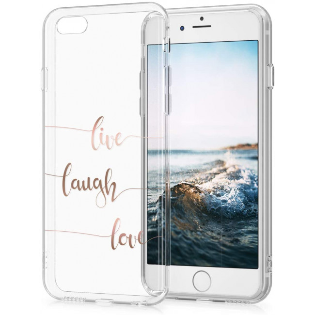 KW iPhone SE 2022 / SE 2020 / 7 / 8 Θήκη Σιλικόνης TPU Design Live Laugh Love - Rose Gold / Διάφανη - 46227.17