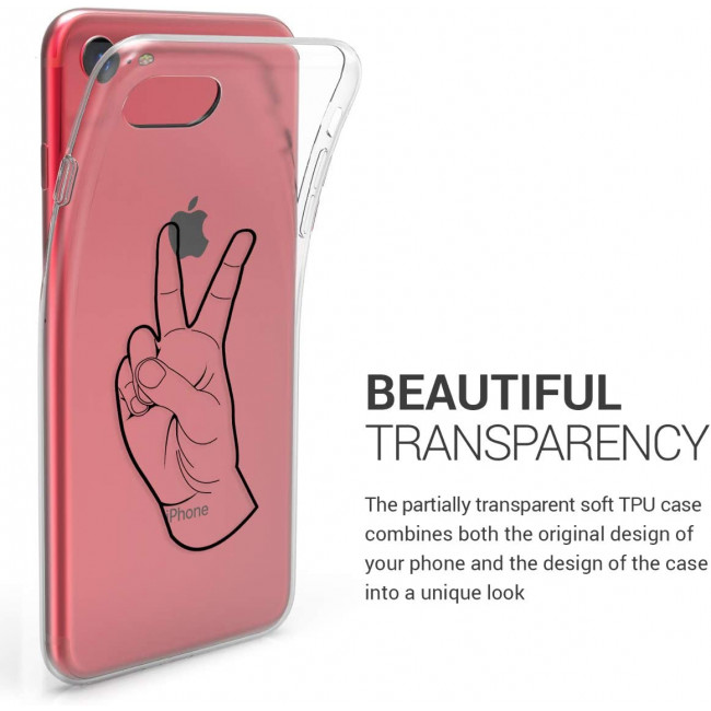 KW iPhone SE 2022 / SE 2020 / 7 / 8 Θήκη Σιλικόνης TPU Design V Sign - Black - Διάφανη - 41448.22