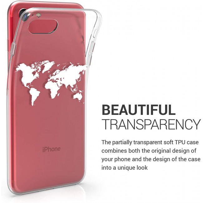 KW iPhone SE 2022 / SE 2020 / 7 / 8 Θήκη Σιλικόνης TPU Design Travel Outline - White - Διάφανη - 41448.18