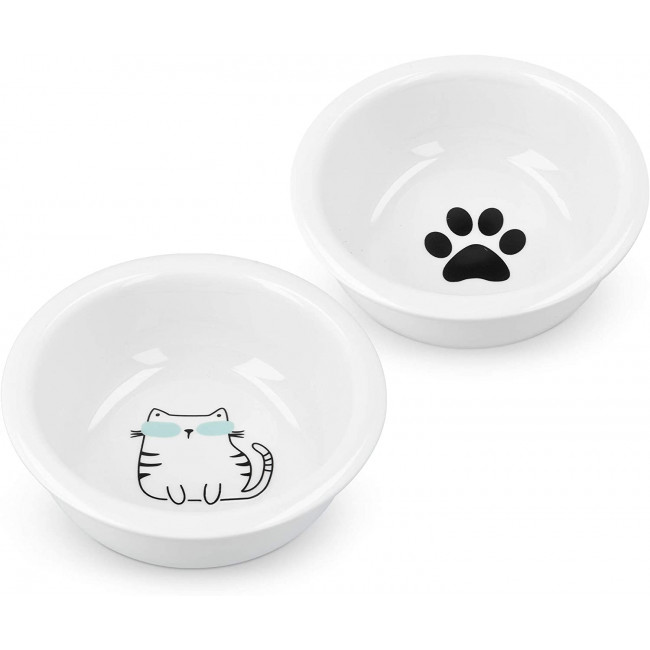 Navaris Cat Bowls - Σετ με 2 Ανταλλακτικά Μπολ Πορσελάνης Φαγητού και Νερού - 350 ml - White - 51398.01