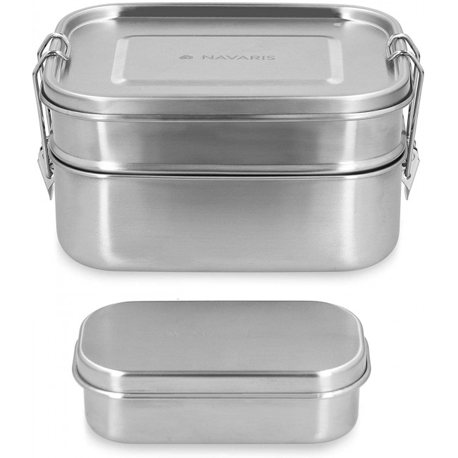 Navaris Large Steel Lunch Box - Μεταλλικό Δοχείο Αποθήκευσης Φαγητού με Διαιρέτη - Silver - 50788.03