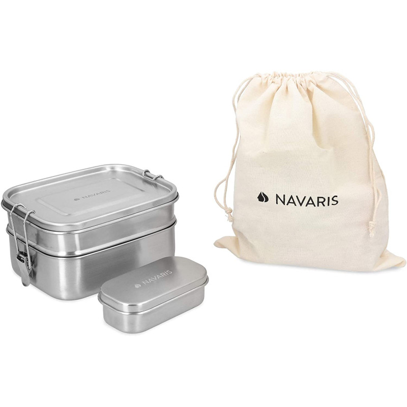 Navaris Large Steel Lunch Box - Μεταλλικό Δοχείο Αποθήκευσης Φαγητού με Διαιρέτη - Silver - 50788.03