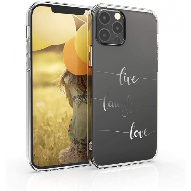 KW iPhone 12 / iPhone 12 Pro Θήκη Σιλικόνης TPU Design Live Laugh Love - Διάφανη / Silver - 53035.04