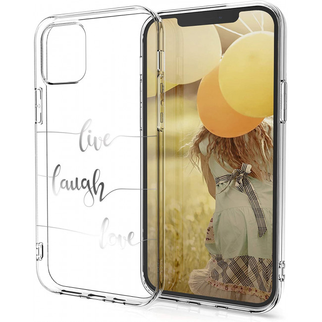 KW iPhone 12 / iPhone 12 Pro Θήκη Σιλικόνης TPU Design Live Laugh Love - Διάφανη / Silver - 53035.04