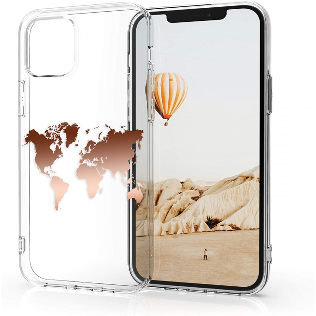 KW iPhone 12 Pro Max Θήκη Σιλικόνης TPU Design Travel Outline - Διάφανη / Rose Gold - 53037.01