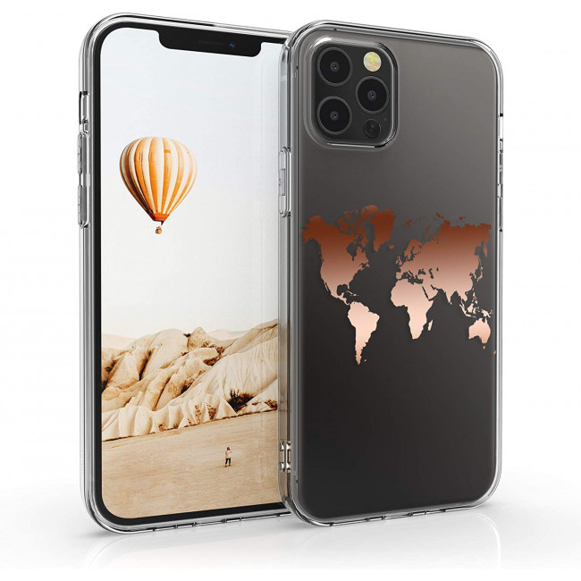 KW iPhone 12 Pro Max Θήκη Σιλικόνης TPU Design Travel Outline - Διάφανη / Rose Gold - 53037.01