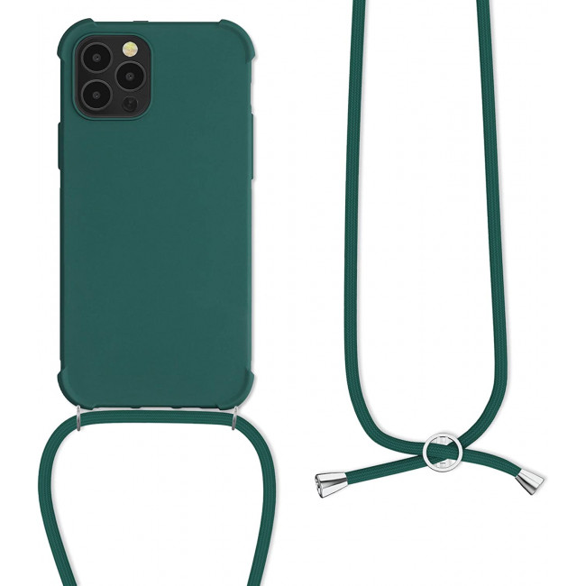 KW iPhone 12 / iPhone 12 Pro Θήκη Σιλικόνης TPU με Λουράκι - Dark Green Matte - 53840.80