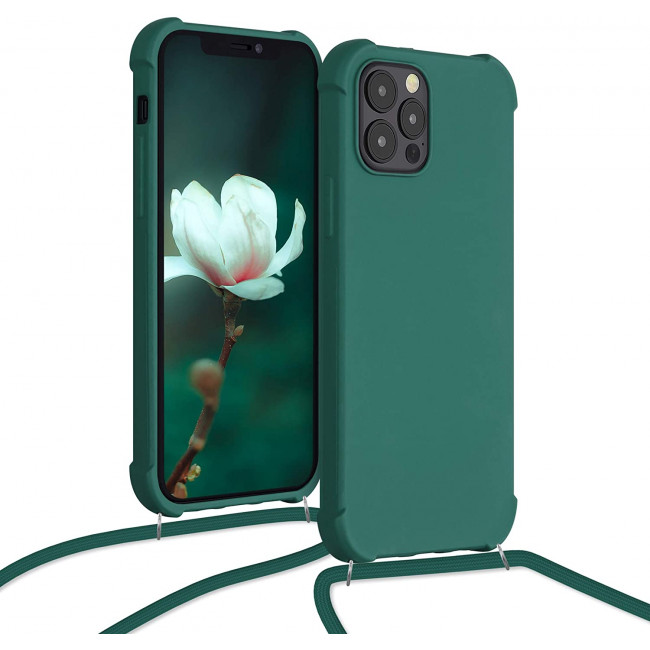 KW iPhone 12 / iPhone 12 Pro Θήκη Σιλικόνης TPU με Λουράκι - Dark Green Matte - 53840.80