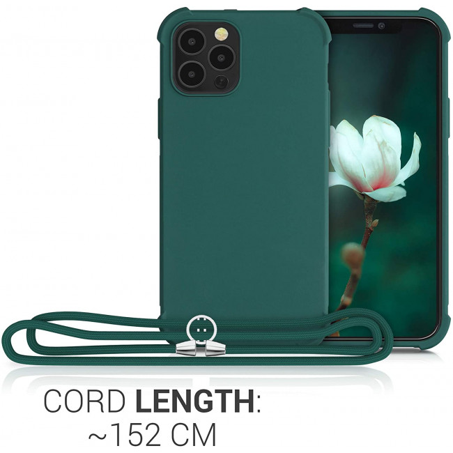 KW iPhone 12 / iPhone 12 Pro Θήκη Σιλικόνης TPU με Λουράκι - Dark Green Matte - 53840.80