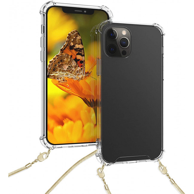 KW iPhone 12 Pro Max Θήκη Σιλικόνης TPU με Μεταλλικό Λουράκι - Διάφανη / Gold - 53889.21